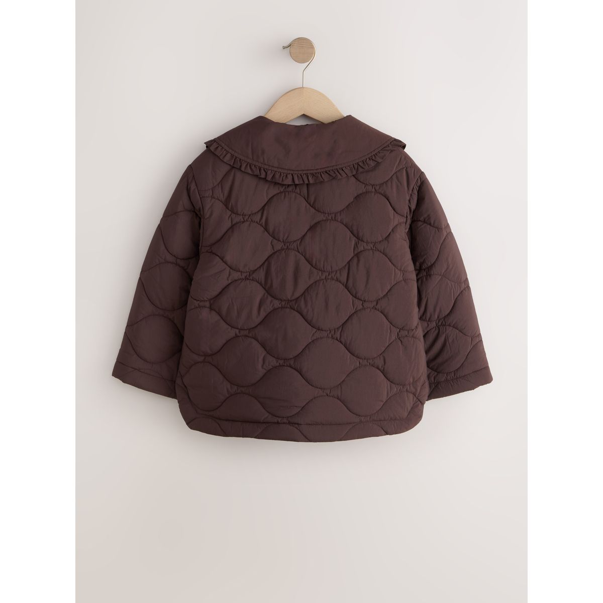 Manteau matelassé hydrofuge à col volanté marron chocolat, NEXT