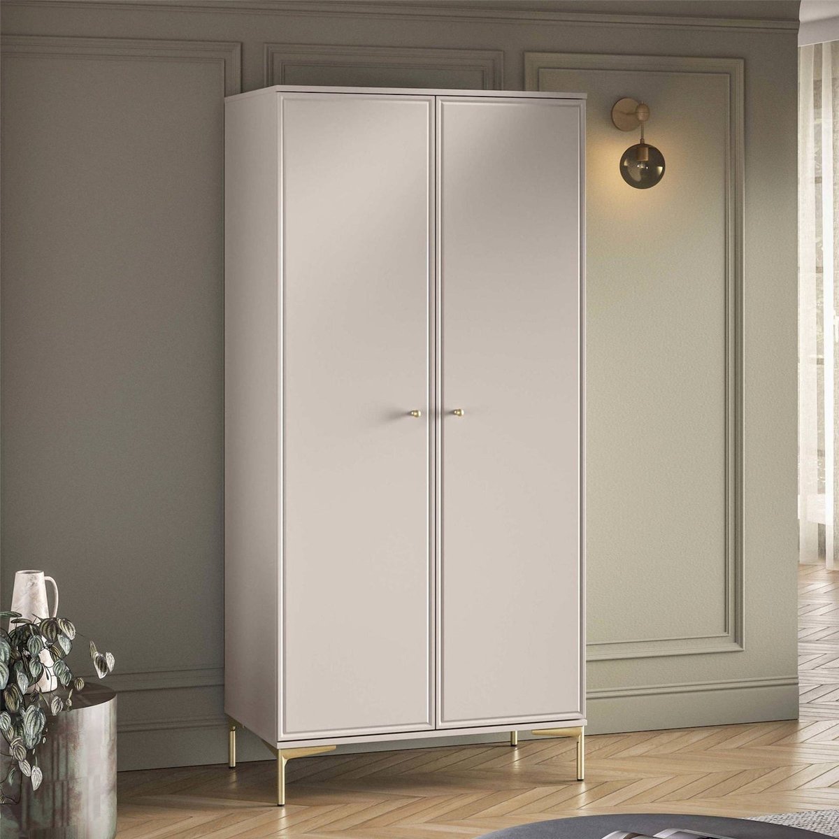 Armoire 2 portes bois collection SANDRO beige cachemire et doré, RECOLLECTION