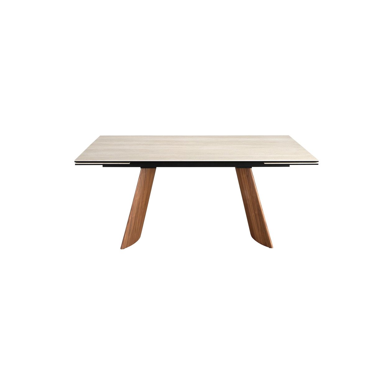 Table de salle à manger rectangulaire à rallonge en marbre porcelaine et acier effet noyer sable | noyer, ANGEL CERDA