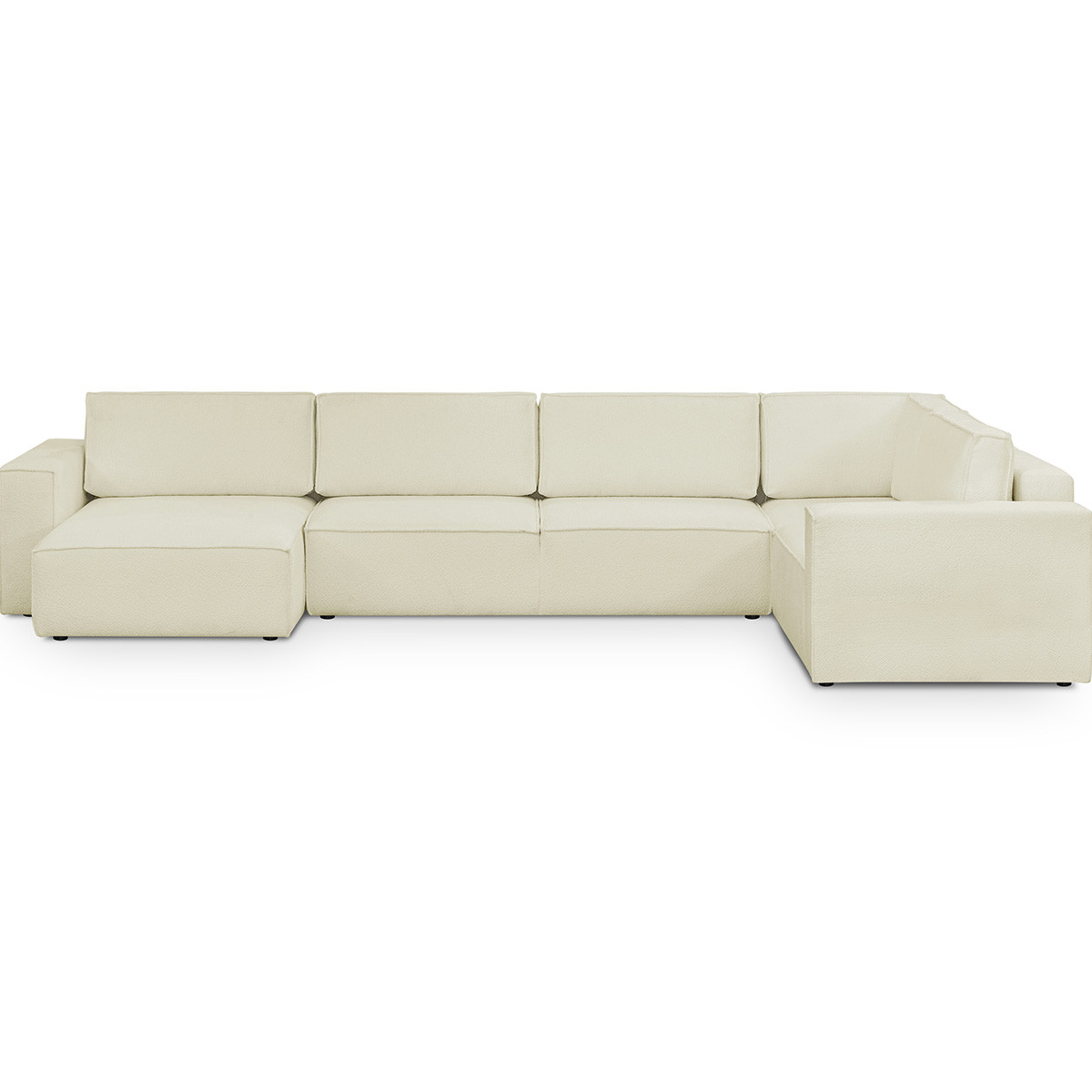 Canapé d'angle droit convertible 8 places en tissu bouclé - HARPER MOD ecru, HOMIFAB