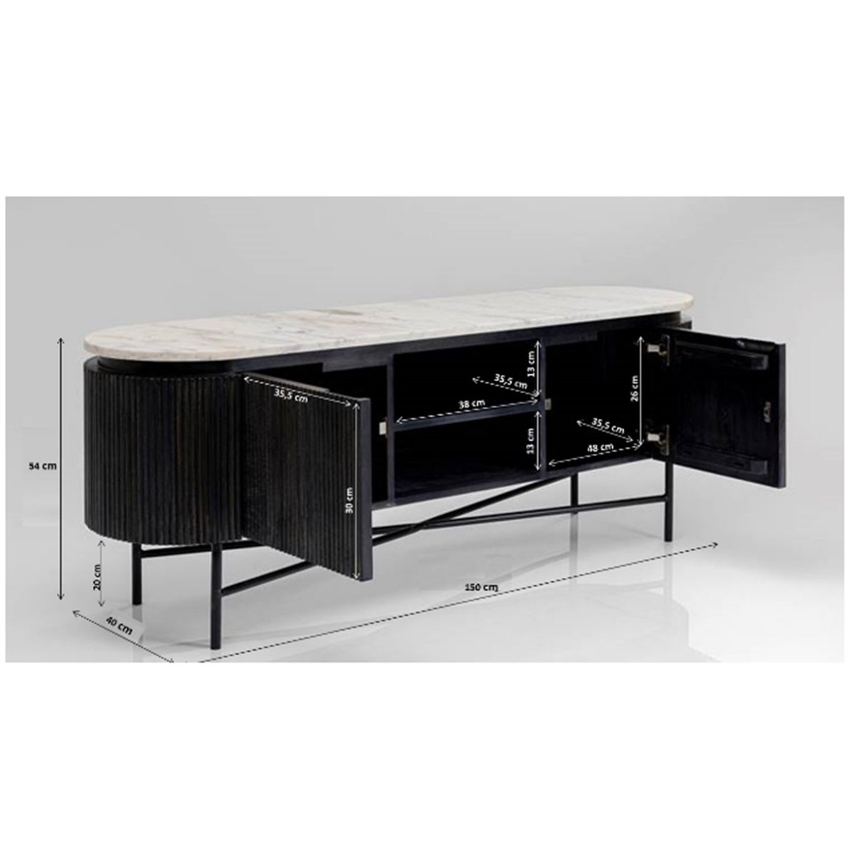 Meuble TV en manguier et marbre, GLENN noir, KARE DESIGN