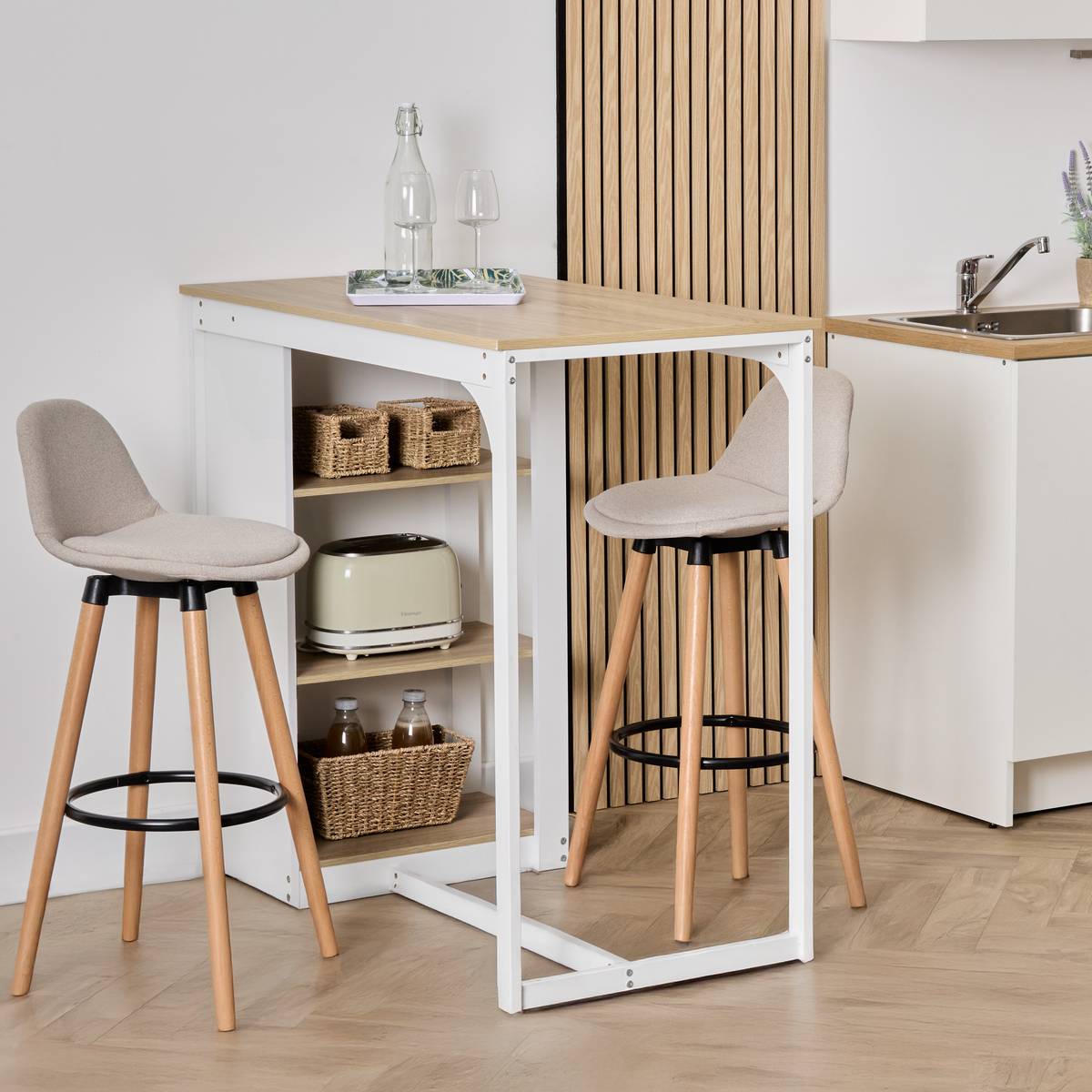 Table de bar 2 places avec rangements EAT UP blanc, 5FIVE SIMPLY SMART