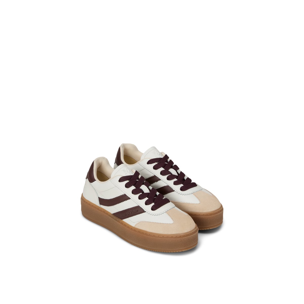 Modèle de baskets Edith en cuir de vachette de haute qualité blanc naturel, MARC O'POLO