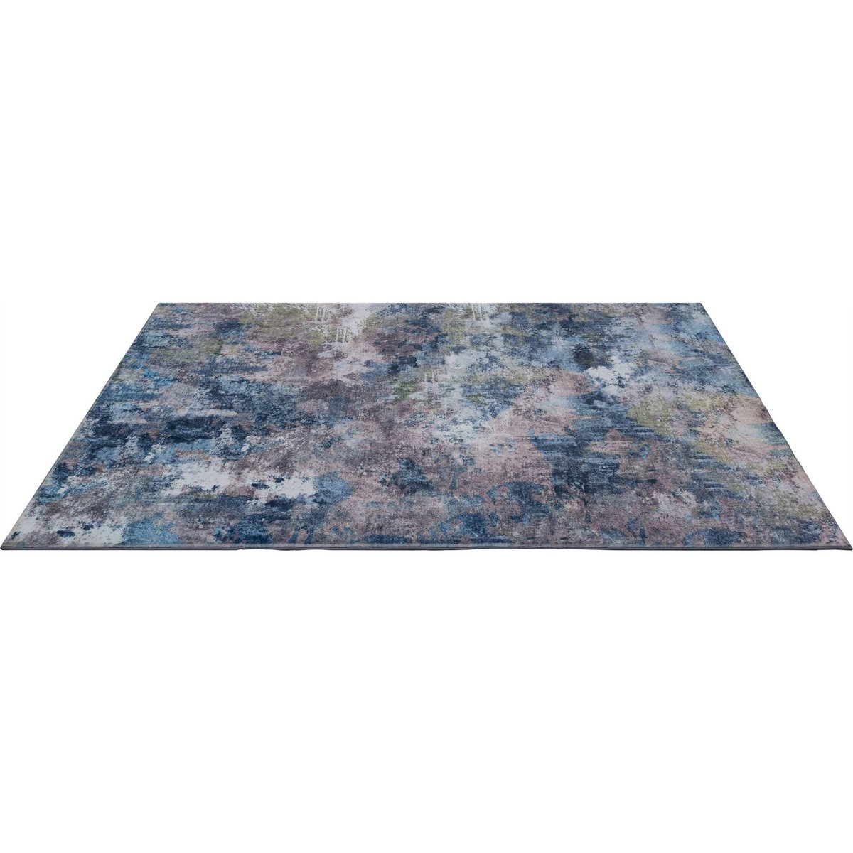Tapis rectangulaire à poil court bleu acier multicolore effet patiné, ARTE ESPINA