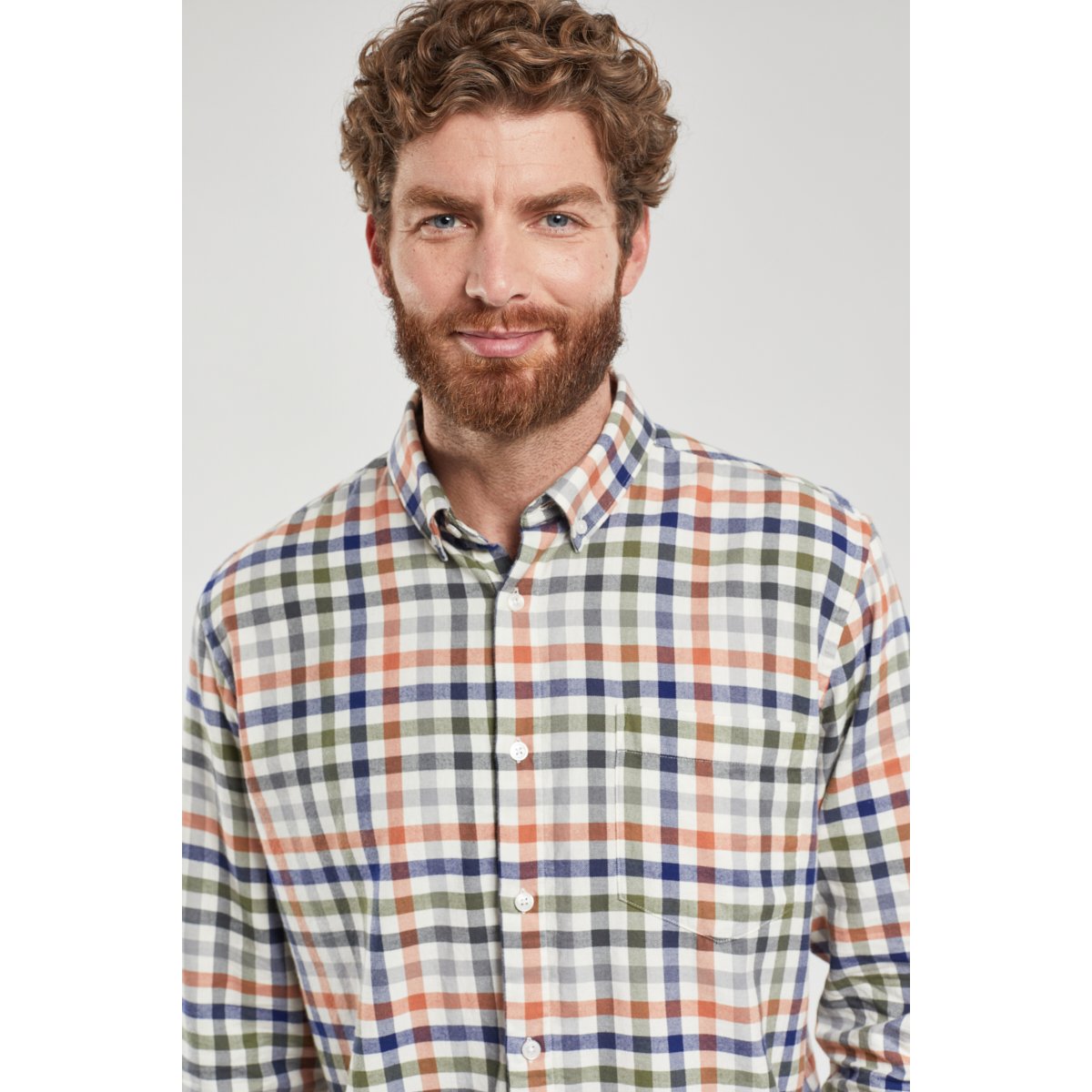 Chemise à carreaux en coton flanelle vichy oliva/tandoori h23, ARMOR-LUX