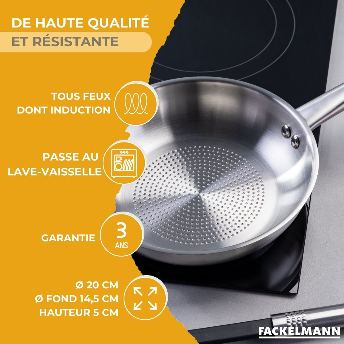 Poêle 20 cm en inox 18/8 OVALGRIFF inox, FACKELMANN