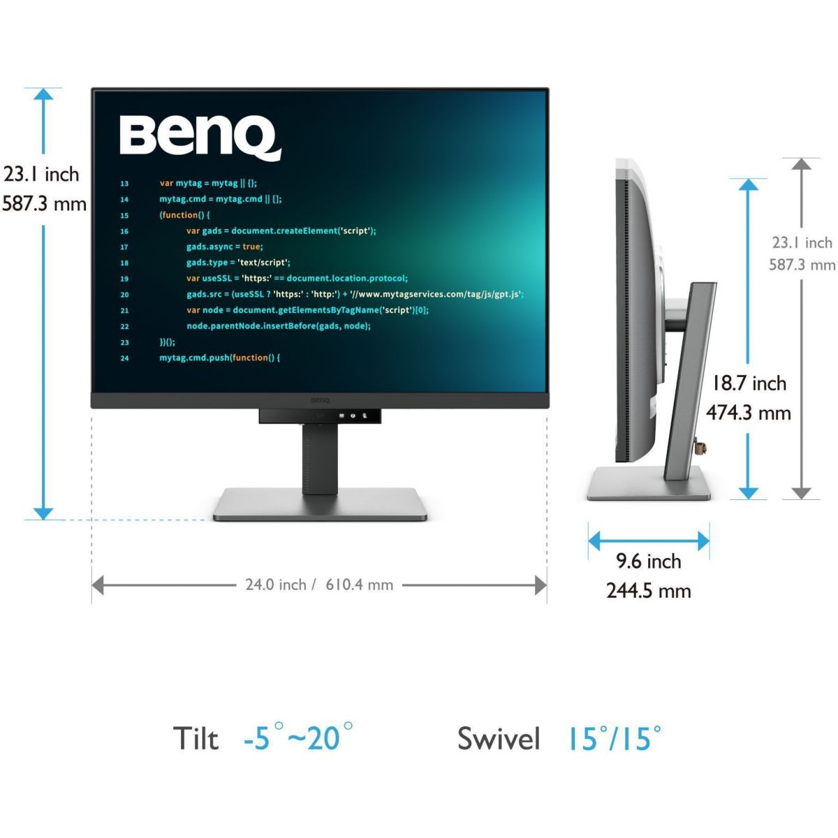 Ecran RD280U 28" IPS DUHD HDR USB-C 90W couleur unique, BENQ