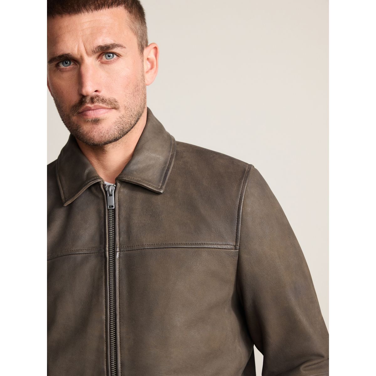 Veste en cuir avec col Signature marron, NEXT