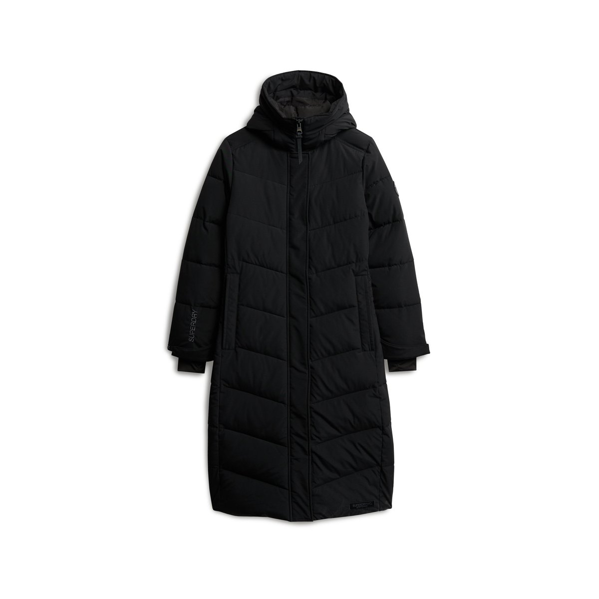 Manteau long rembourré à chevrons City noir, SUPERDRY