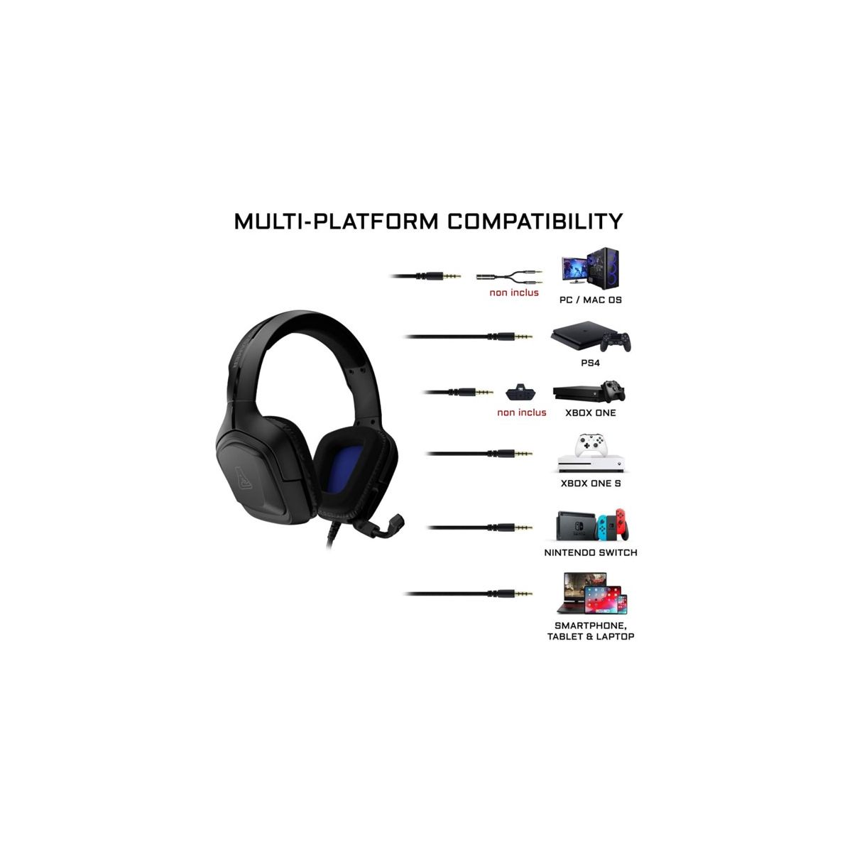 Casque gamer KORP-COBALT Noir noir, THE G-LAB