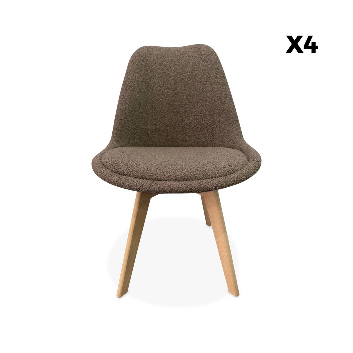 Chaise scandinave bois de hêtre et bouclette (lot de 4) NILS taupe, SWEEEK