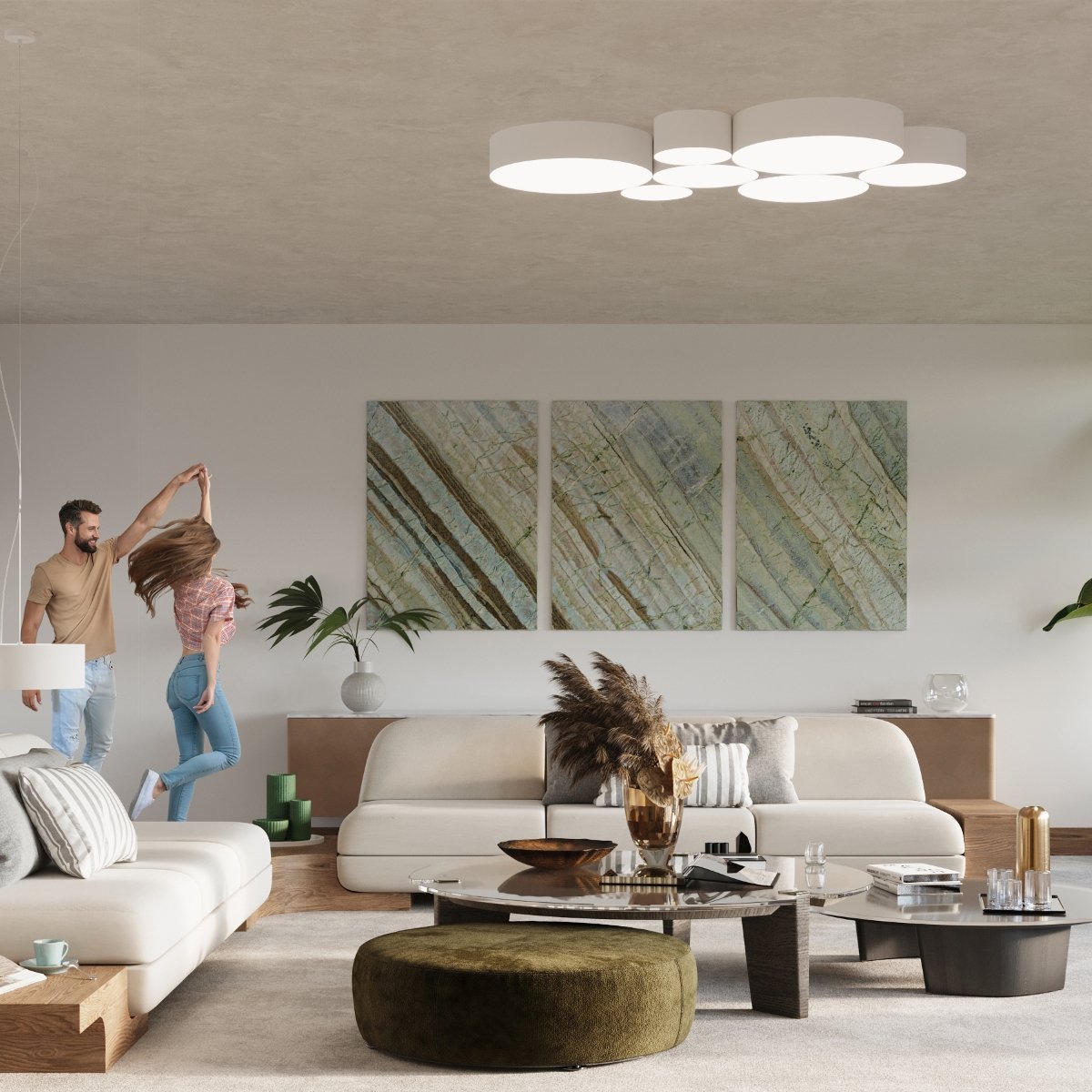 Plafonnier PVC Blanc E27 4 Arena blanc, EDEN