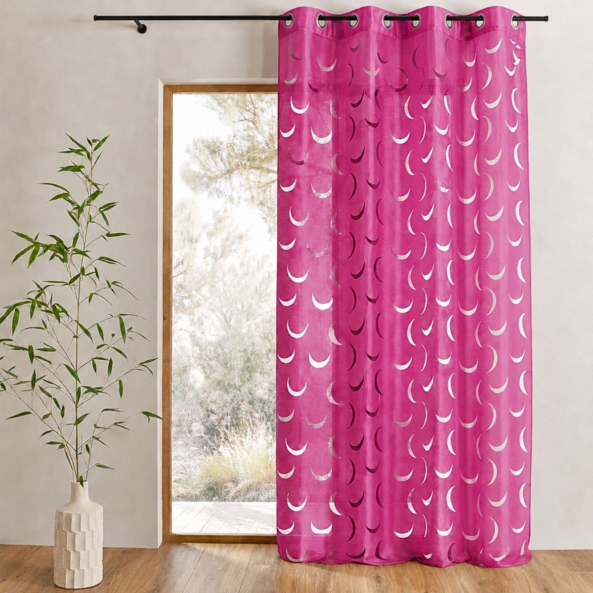 Rideau taffetas léger motif découpé au laser rose blush, HOME MAISON