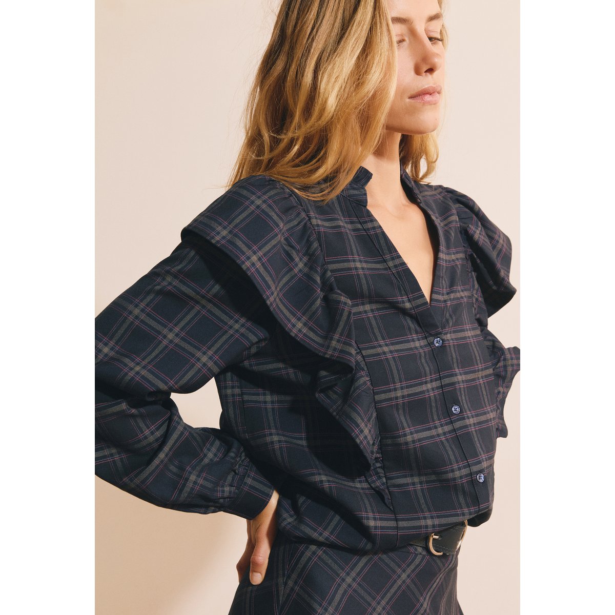 Chemise volantée à carreaux CARMEN CRX marine, ETAM