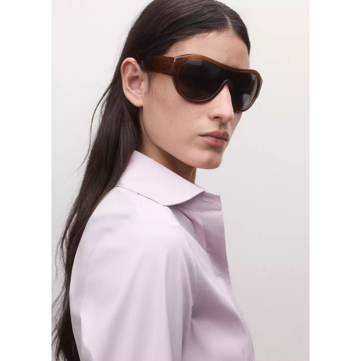 Chemise coton cintrée lilas, MANGO