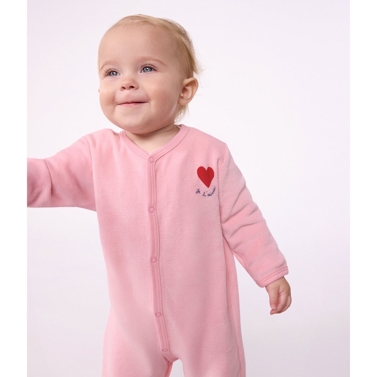 Pyjama avec pieds en velours rose, PETIT BATEAU