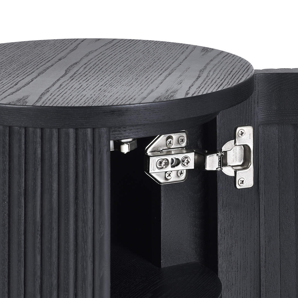 Lucien Fluted Wood Round Side Table with Hidden Storage black, SO'HOME