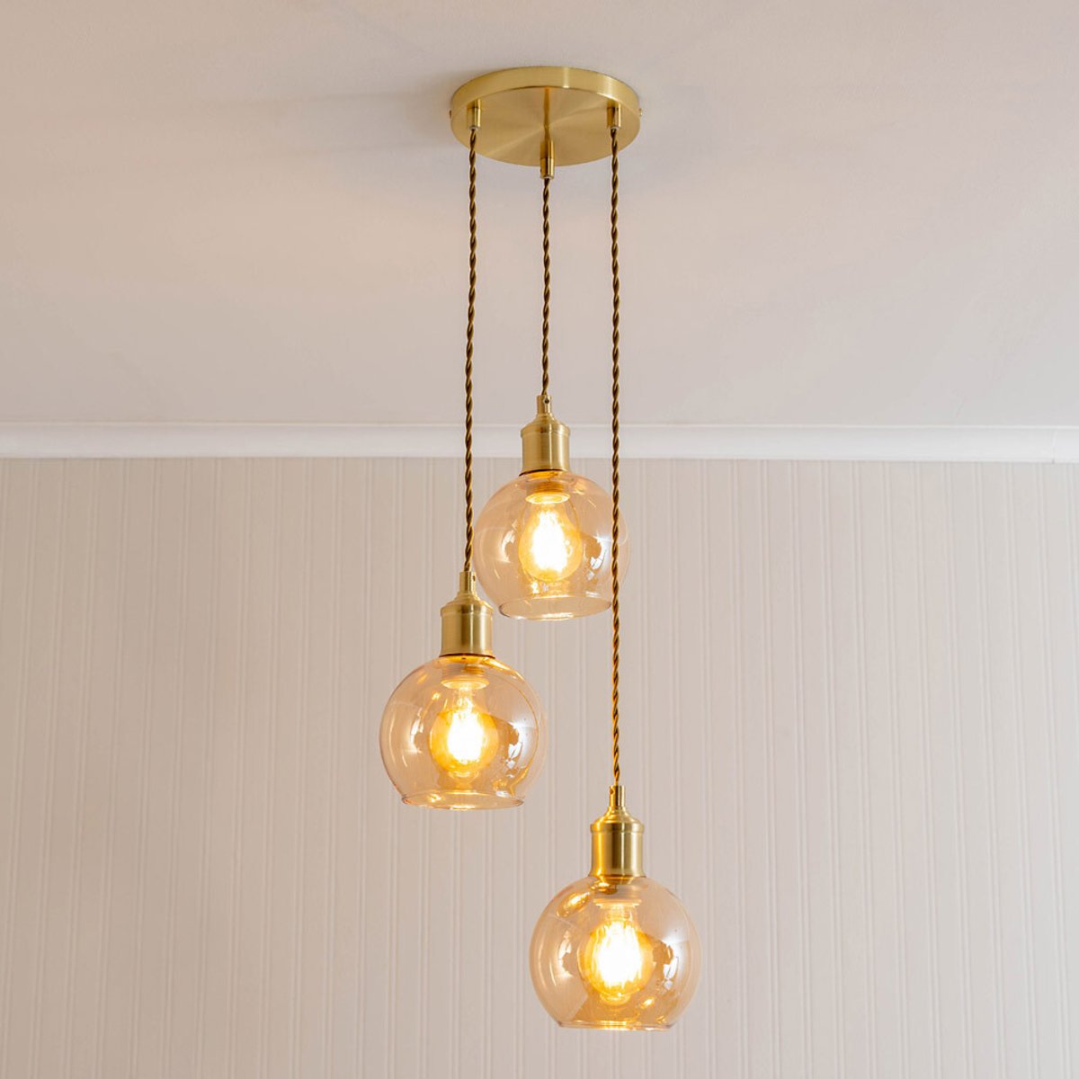 Brady 3-Light Amber Glass Cluster Pendant Light gold-coloured, SO'HOME