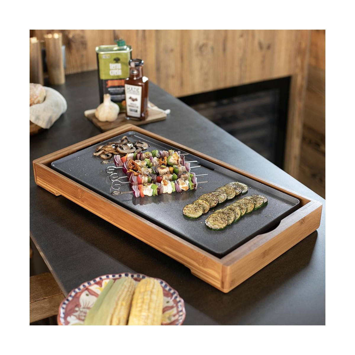 Plancha bambou revêtement céramique couleur unique, LIVOO