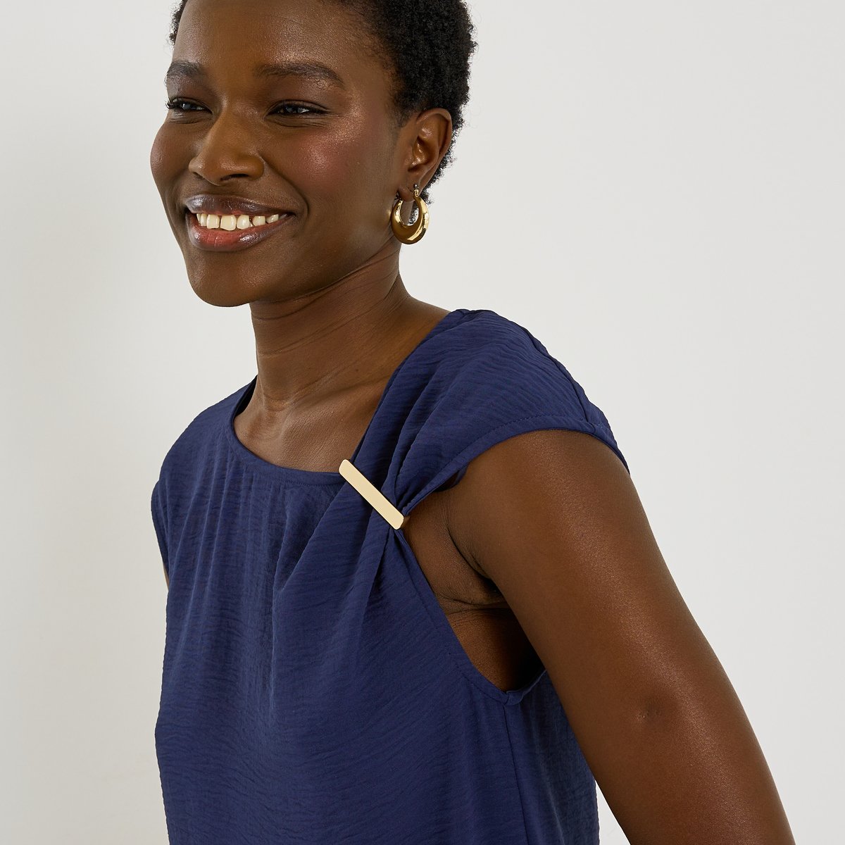 Robe longue habillée détail bijou bleu marine, GRAIN DE MALICE