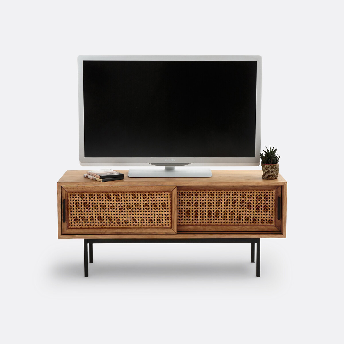 Banc-TV chêne, plaqué et cannage, 2 portes, Waska chêne, LA REDOUTE INTERIEURS