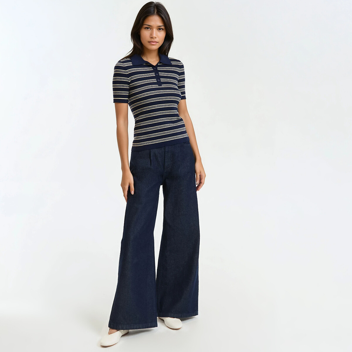 Jean large avec taille paperbag bleu brut, LA REDOUTE COLLECTIONS