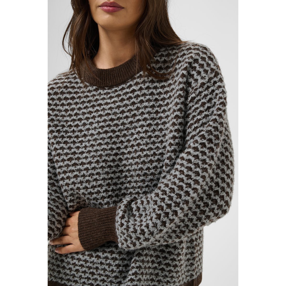 Pullover tricoté marron gris coffee bean m./grey m. pattern, KAFFE