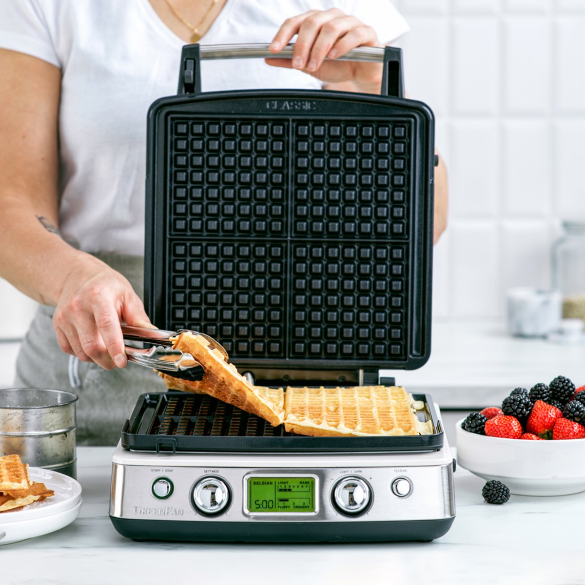 Gaufrier inox triply revêtement céramique -Elite crème / ivoire, GREENPAN