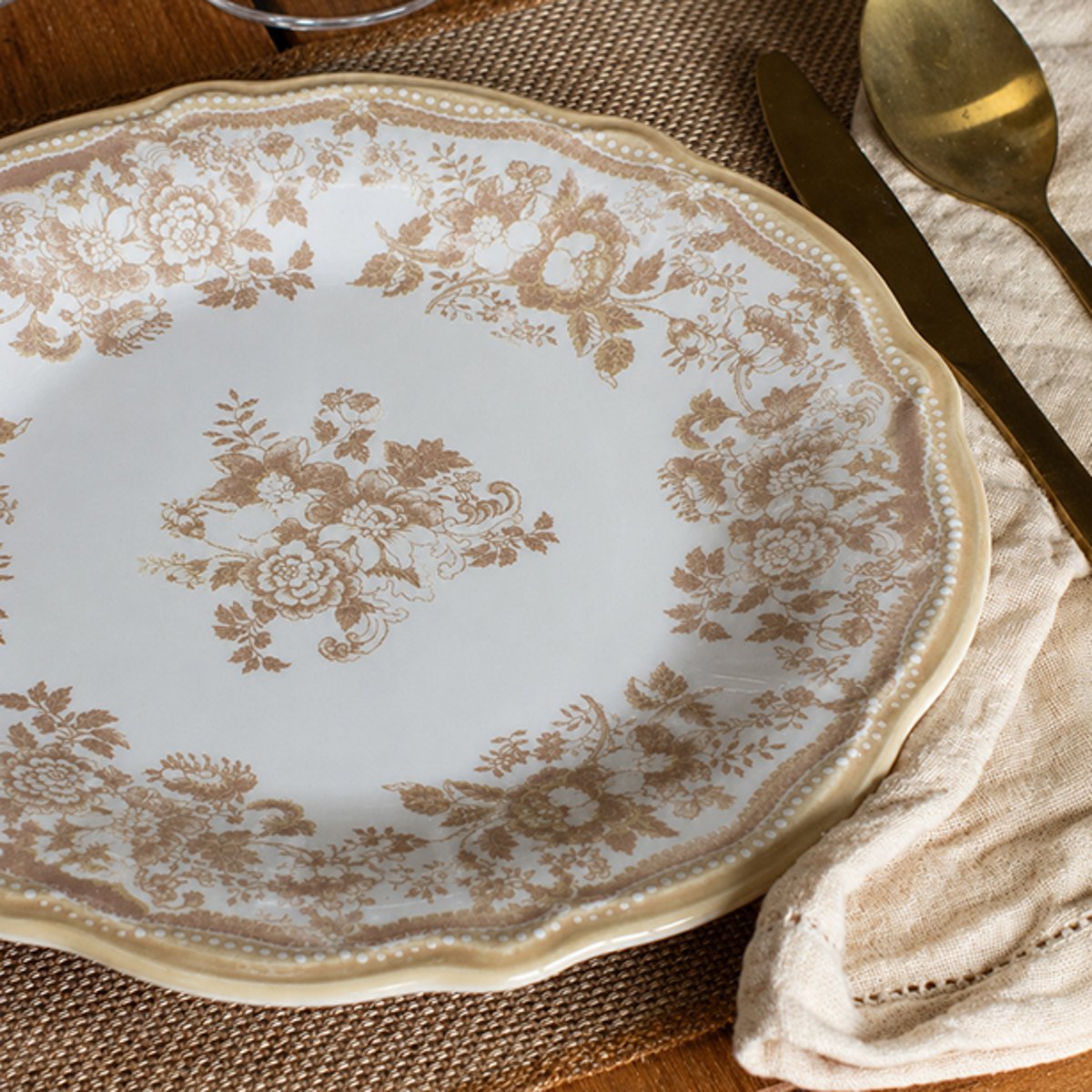 Lot de 6 assiettes plates en grès 26cm, FAUSTINE miel, NOVASTYL