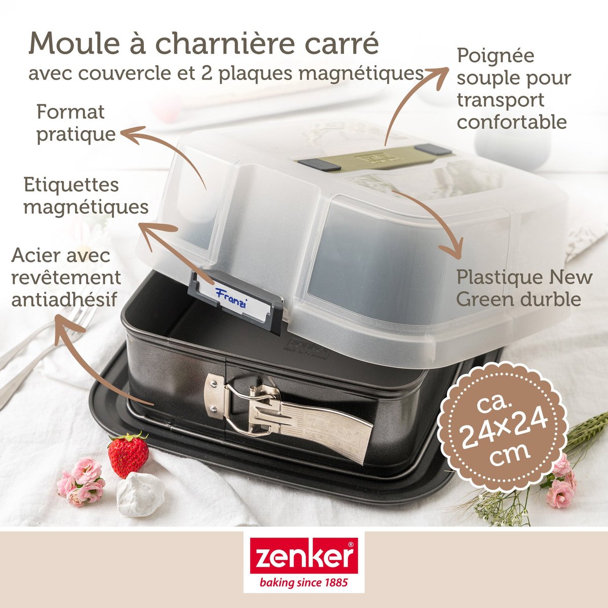Lot de 2 moules à gâteaux 23/23 cm en acier BAKE CLICK AND GO noir, ZENKER