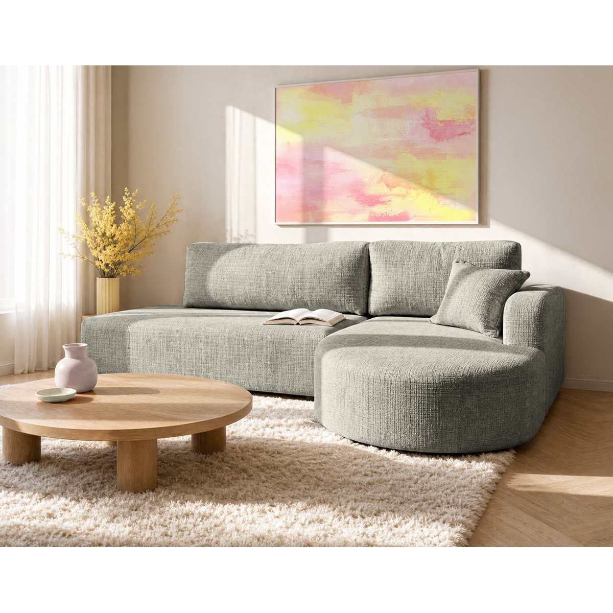 Canapé angle droit convertible velours texturé, MIRO gris, BEST MOBILIER