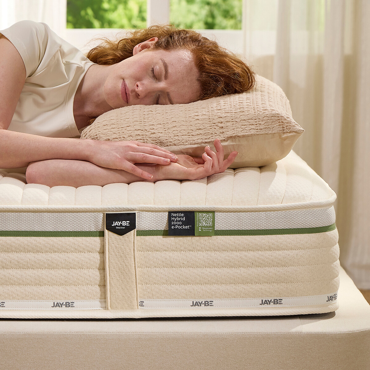 Jay-Be® Natural All Seasons Nettle Hybrid 2000 e-Pocket Mattress ecru/green, JAY-BE