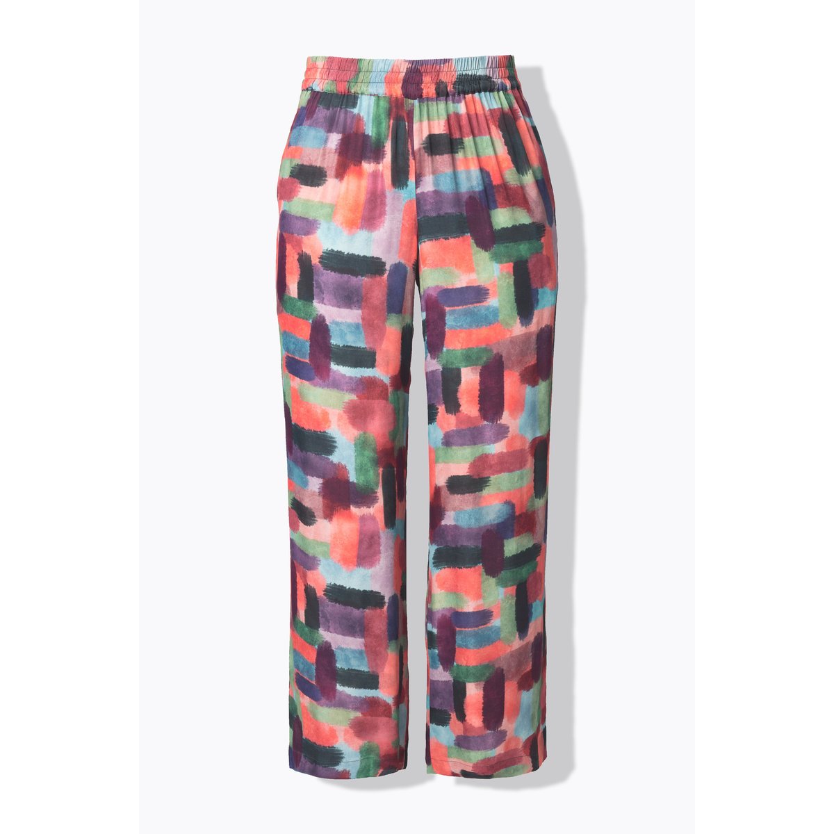 Pantalon en satin imprimé. Taille élastique noir, ULLA POPKEN
