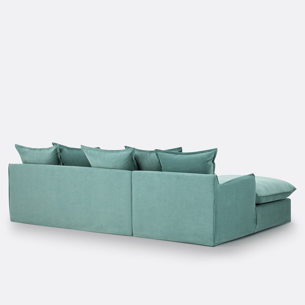 Canapé d'angle gauche, déhoussable, 4 places, en velours, ODNA bleu céladon, LA REDOUTE INTERIEURS