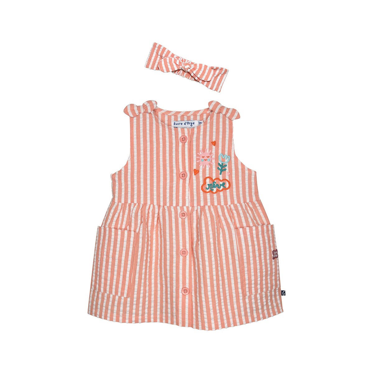 Ensemble robe bandeau greta sans manches bebe blanc, SUCRE D'ORGE