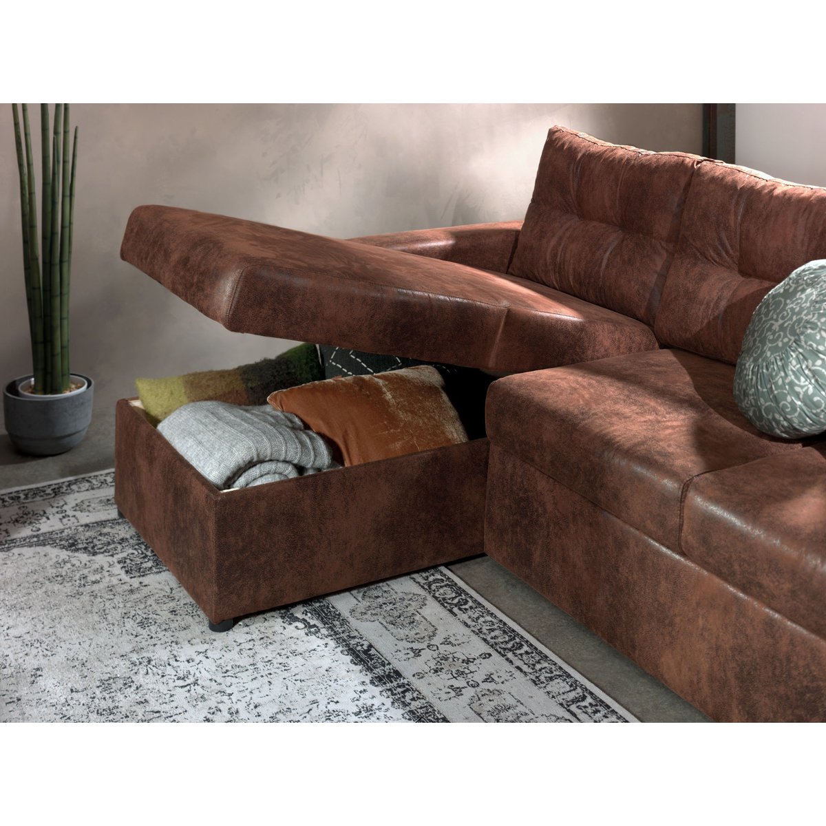 Canapé d'Angle Convertible 4 places - ASTORIA marron, BEST MOBILIER