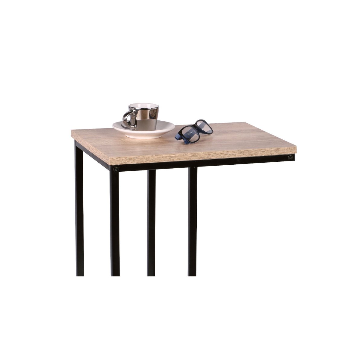 Table d'Appoint / Bout de Canapé Métal Noir et Bois noir, WADIGA