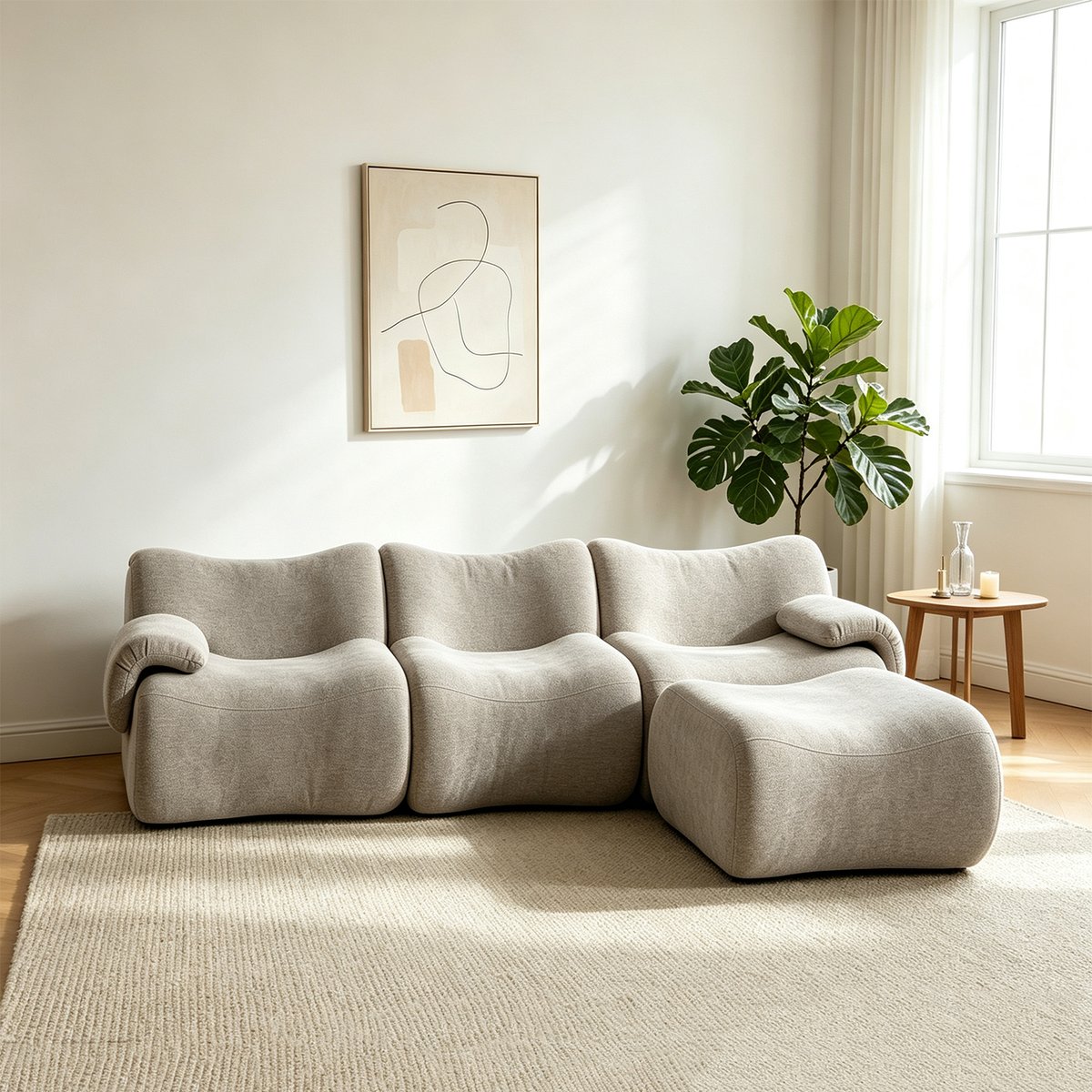 Canapé d'angle réversible compressé 3 places avec pouf, CLOUD taupe, MEUBLES COSY