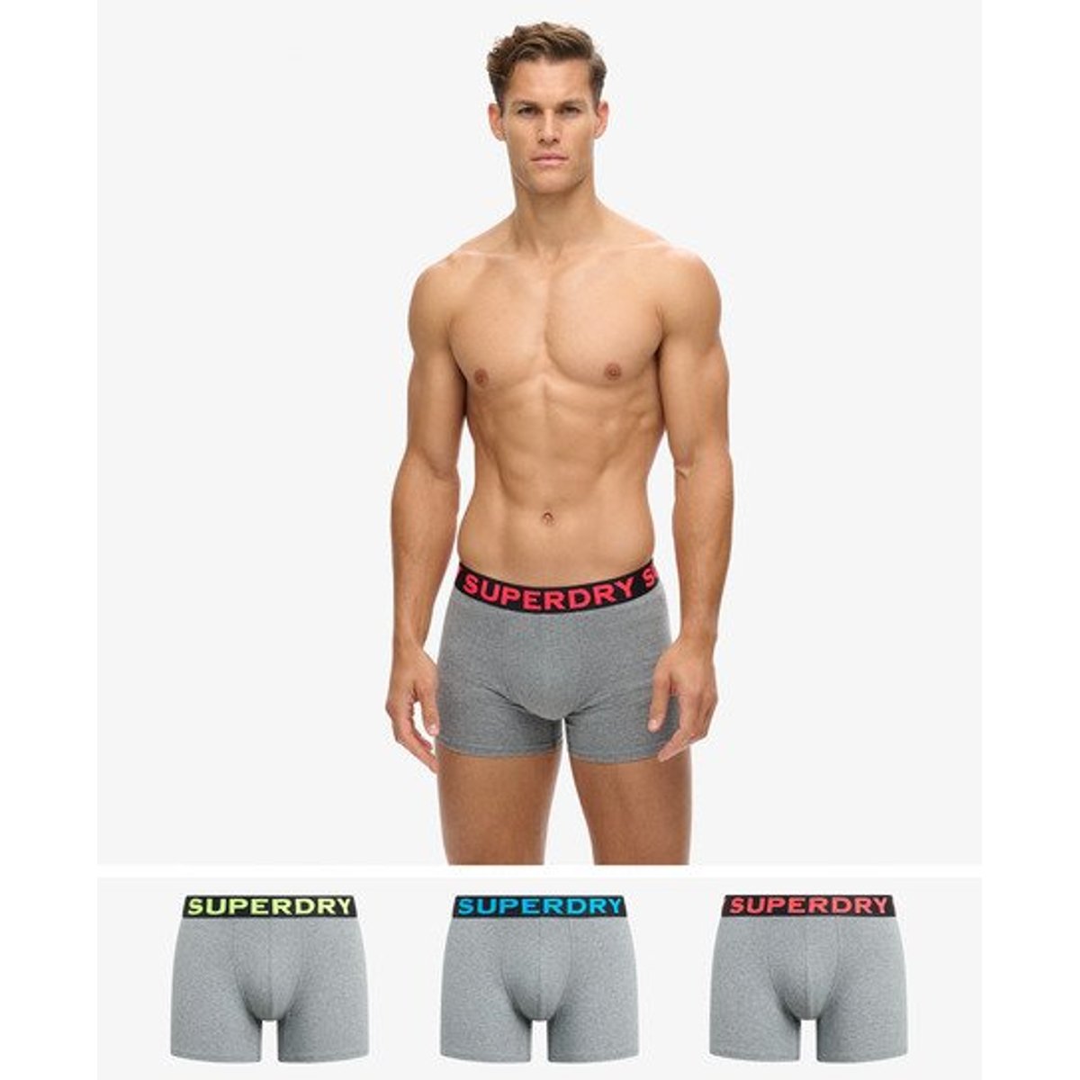 Lot de trois caleçons gris noos chiné, SUPERDRY