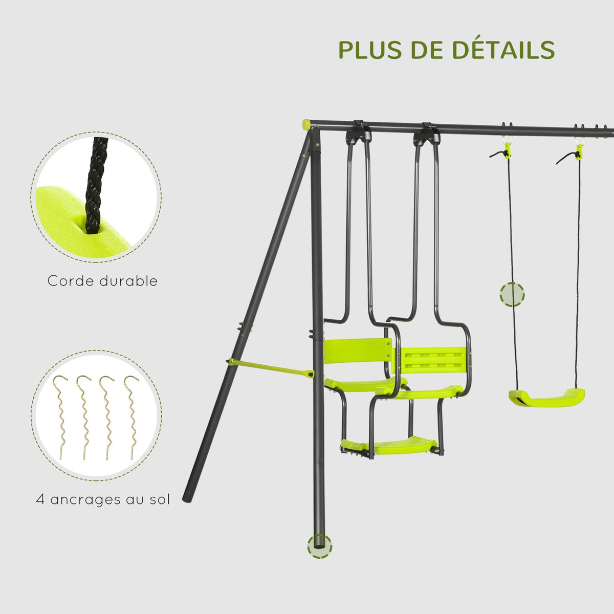 Balançoire pour enfants Acier Vert vert, OUTSUNNY