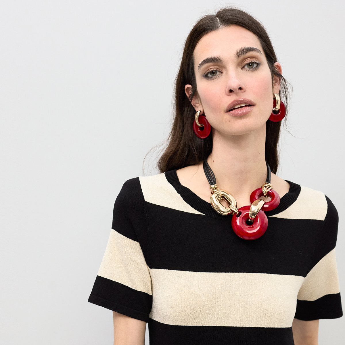 Robe longue à rayures larges manches courtes noir, LOLA CASADEMUNT