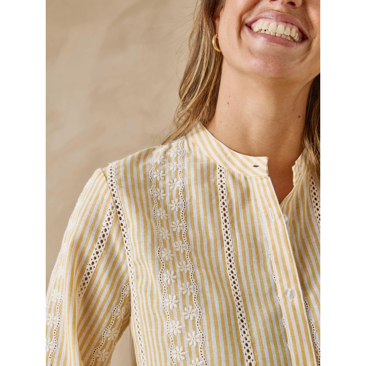 Blouse incrustations broderie anglaise rayé jaune, DAXON