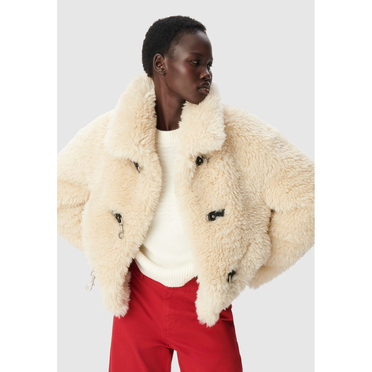 Manteau sherpa fermeture mousquetons blanc cassé, IKKS