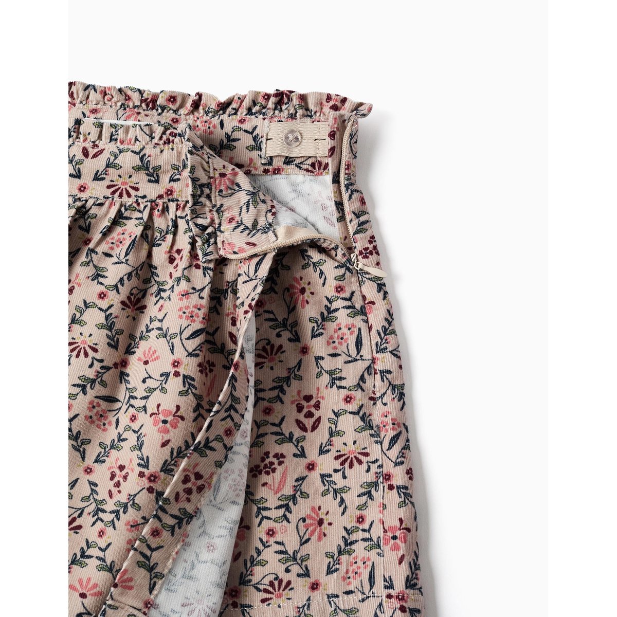 Jupe-short en velours côtelé avec motif floral beige clair, ZIPPY