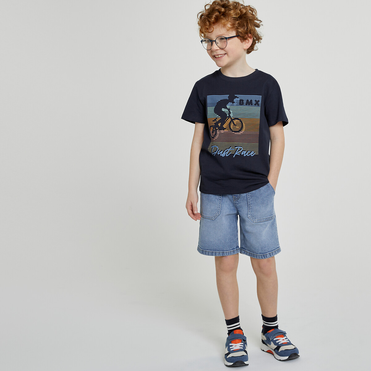 Denim Bermuda Shorts with Ties double stonewashed, LA REDOUTE COLLECTIONS