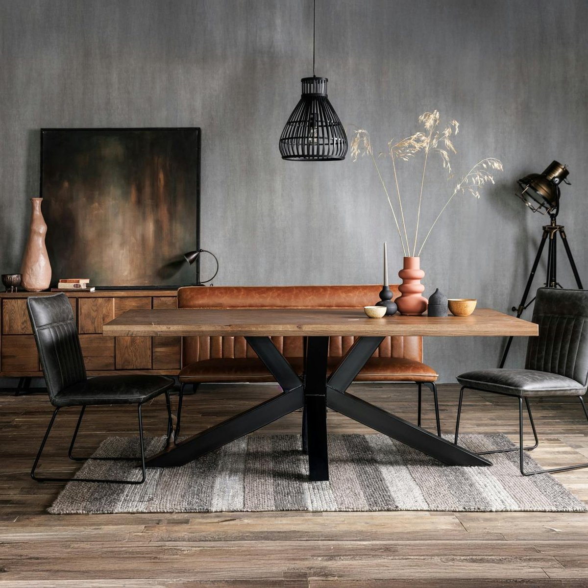 Table salle à manger bois métal pied croisé 180 OKA bois naturel, PIER IMPORT