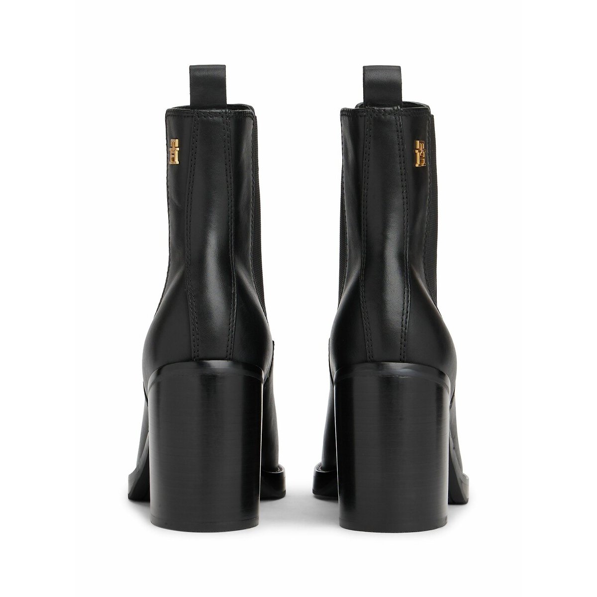 Bottines en cuir, bout carré noir, TOMMY HILFIGER