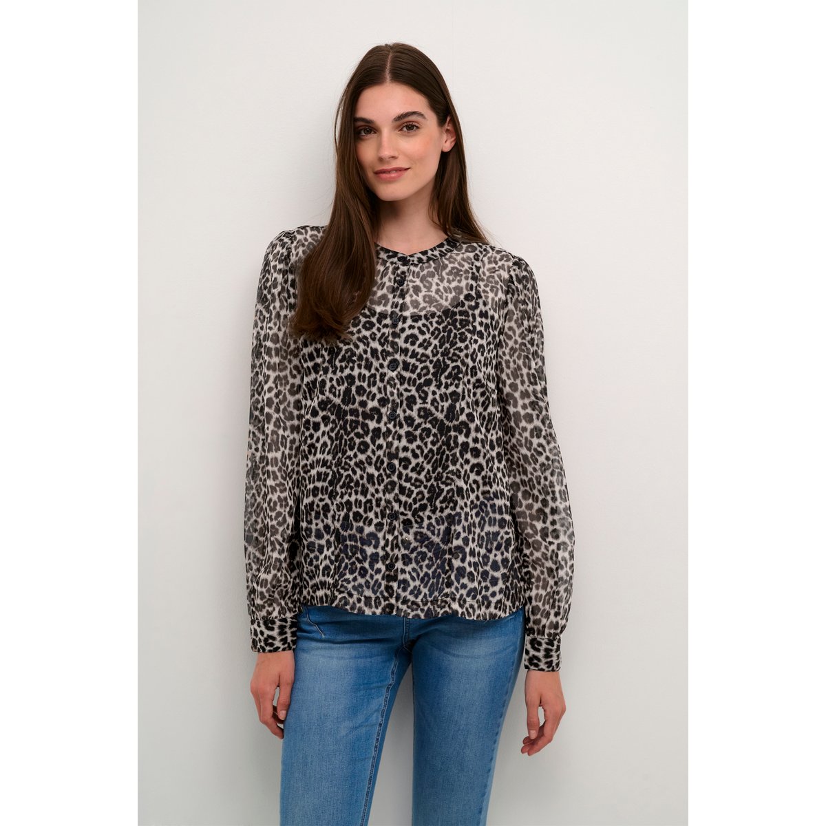 Blouse à manches longues beige animalier natrual animal spots, CREAM