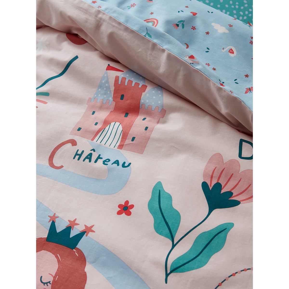 Parure housse de couette + taie d'oreiller ABC PRINCESSE mauve, VERTBAUDET