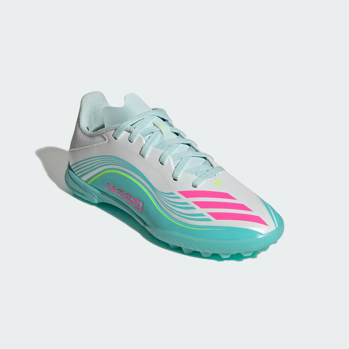 Chaussure De Football Enfants F50 Messi League Turf Chaussure De Football Enfants F50 Messi League Turf cloud white / lucid pink / flash aqua, adidas Performance